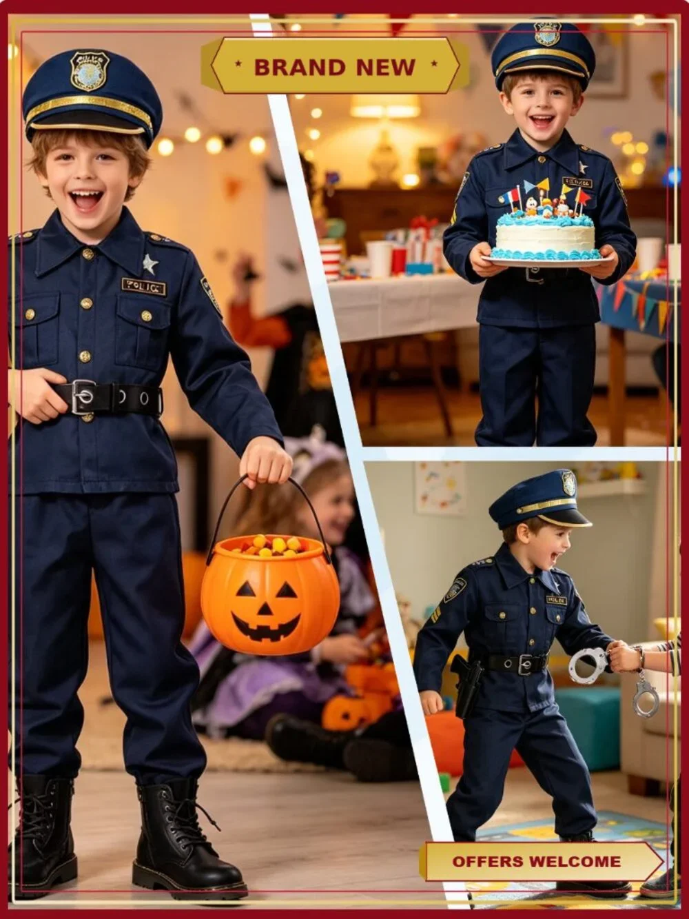 Kids Police Officer Costume Cop Uniform Pretend Play Set with Hat & Accessories